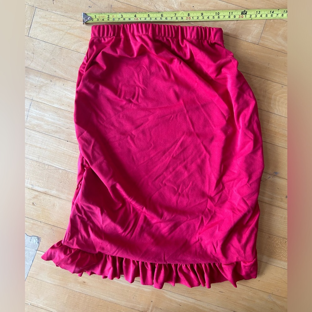 Rusched red skirt mini skirt medium kids size or XXS adult with 22-23” stretch